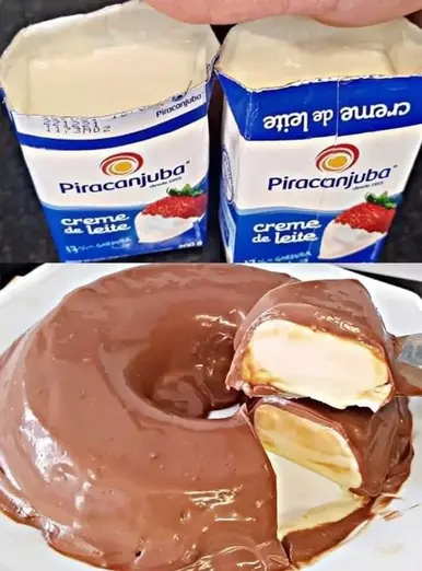 Postre Frío de Leche con Baño de Chocolate