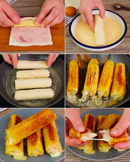 Rollitos de Pan con Jamón y Queso