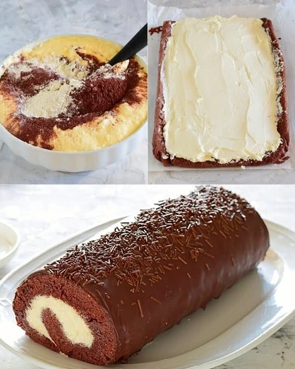 Rollo de Pastel de Chocolate con Crema