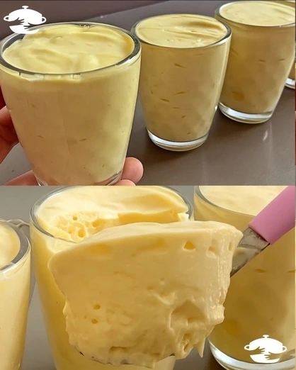 Crema espesa de piña y leche condensada en vasos