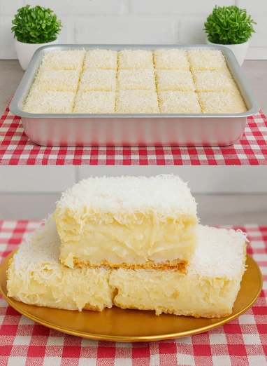 Cuadritos cremosos de coco con cobertura de coco rallado