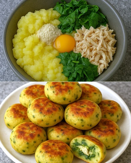 Tortitas de Papa con Espinacas y Pollo