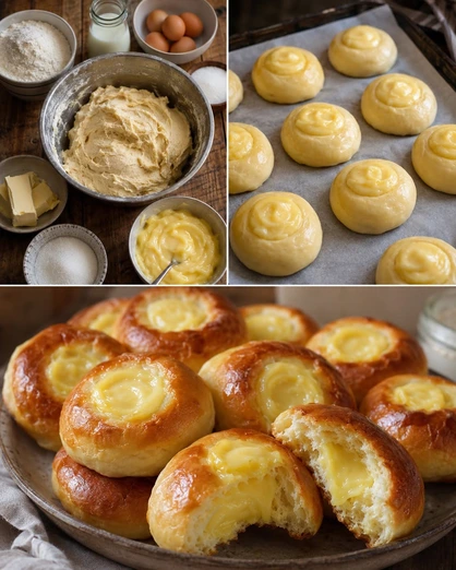 Bollos Dulces con Centro de Crema Pastelera