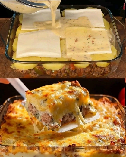 Pastel de Papa al Horno con Carne Molida y Queso Gratinado