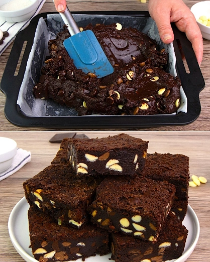 Brownies de Chocolate con Chispas de Chocolate Blanco y con Leche