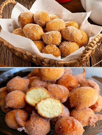 Buñuelos de Viento Redondos Espolvoreados con Azúcar y Canela