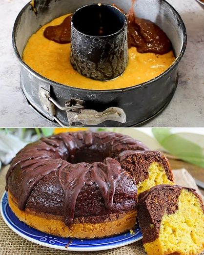 Rosca Marmoleada de Zanahoria y Chocolate con Ganache
